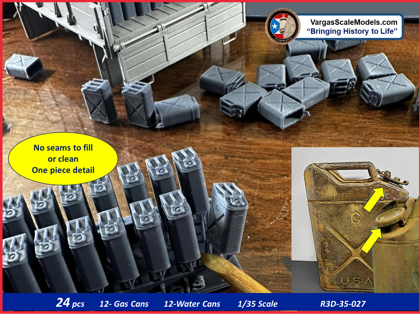 1/35 US-Allied Water and Gas Can set (12 water, 12 gas) WW2, Korea, Viet Nam