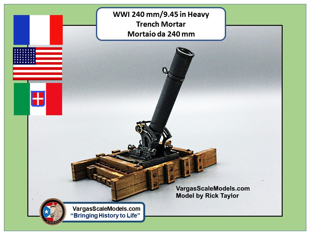 1/35 WW1 240 mm Trench Mortar on wooden "nest" platform