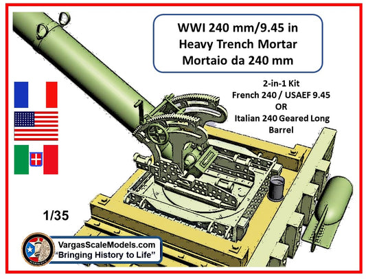 1/35 WW1 240 mm Trench Mortar on wooden "nest" platform