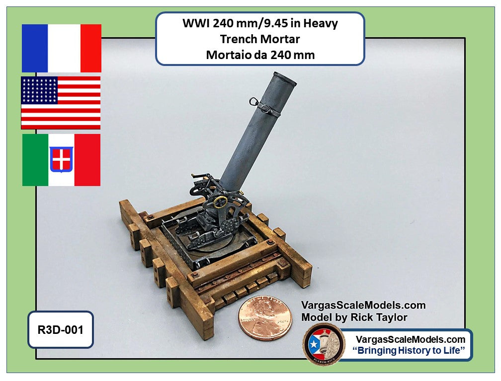 1/35 WW1  240 mm Trench Mortar on wooden "nest" platform