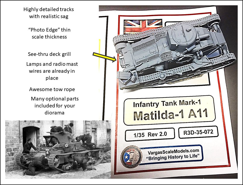 thumbnail image 2 of 1/35 British A11 Infantry Tank Matilda 1 – 3D Resin Model Kit – Vargas Scale Models 2 of 6
